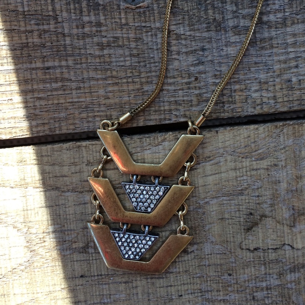 J Crew gold necklace with white rhinestones.